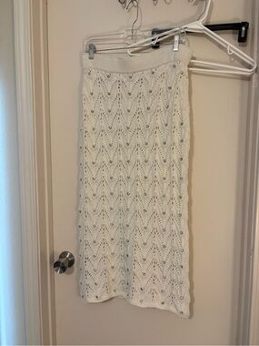 Mango Cream Crochet Midi Skirt with Sequin Accents